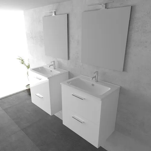Vitra 3-teilige Badezimmerschrank-Set Weiss | Badmöbel Keramik Set mit Badspiegel | Waschbeckenunterschrank mit Vitra Spiegel | Vormontiert Waschtisch SET | Unterschränke mit Soft-Close