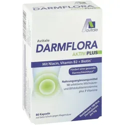 Darmflora Aktiv Plus 100 Mrd. Bakterien+7 Vitamine - Nahrungsergänzungsmittel mit 100 Mrd. Bakterien aus 10 Kulturen und 7 Vitaminen, unterstützt die Darmgesundheit und ist ideal während und nach Antibiotika-Therapien.