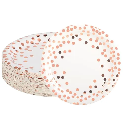 Hisdricus Pappteller 50 Stück, Einwegteller, Biologisch Abbaubar, Geeignet für Partys, Grillabende, Kindergeburtstage, Hochzeiten, Picknicks und andere Veranstaltungen, Robuste 300 g/m²(Roségold)
