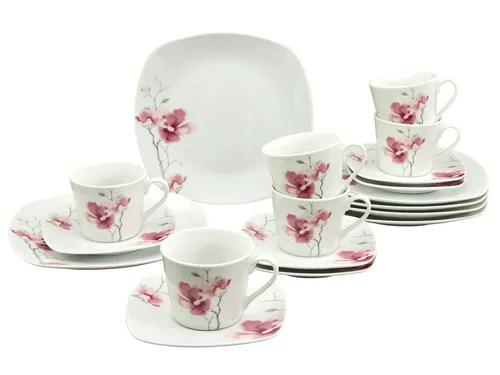 CreaTable Tafelservice Amelie Aiko 18-tlg. für 6 Personen - Elegantes Porzellan-Kaffeeservice, spülmaschinenfest und mikrowellengeeignet, ideal für stilvolle Kaffeerunden.