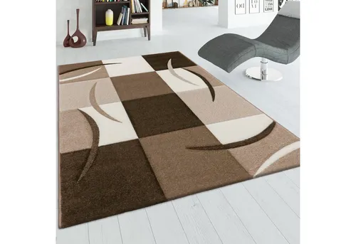 KADIMA DESIGN Teppich Karo 80x150 cm – Braun, schmutzabweisend - Robuster Kurzflor-Teppich in Karo-Design für Kinderzimmer. Mit 100% Polypropylen und handgefertigten Konturen bietet er eine warme und einladende Atmosphäre. Ideal für jeden Innenraum.