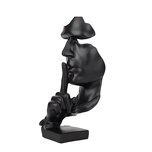 Tibeoyad Deko Statue,Schweigen ist Gold Statue Büro Regal Tischdekoration Abstrakte Kunst Statue Ornament Kreative Kunstharz Skulptur (Schwarz)