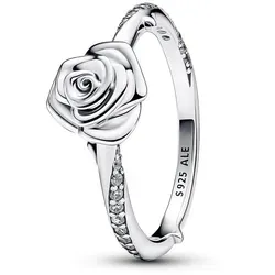 Pandora Silberring Blühende Rose 54 - Eleganter Ring aus 925er Sterlingsilber mit funkelnden Zirkonia, ideal für romantische Anlässe oder als besonderes Geschenk.