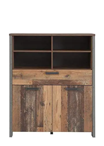 FORTE Clif Kommode mit 2 Türen und 1 Schublade - Stilvolle Kommode in Old Wood Vintage/Betonoptik, mit pflegeleichter Oberfläche und robusten ABS-Kanten. Ideal für modernes Wohnen.