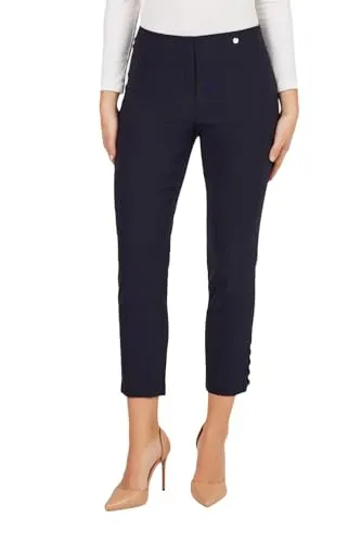 Robell Style LENA09-7/8 Stoffhose Damen high Waist - Damenhose Power Stretch - Stoff Hose mit modischer Saum Optik - Bengaline Hose mit schmalem Bein, Marine, 38