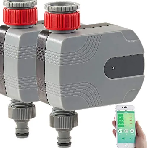 Royal Gardineer Wasserhahn, Bluetooth: 2er-Set Bewässerungscomputer mit Bluetooth und App-Steuerung (Gartenbewässerung, Wasserhahn per App steuern, Gartenschlauch)