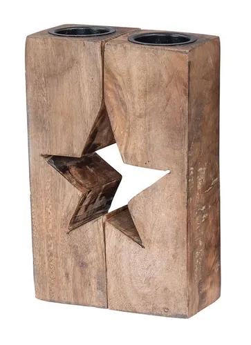Levandeo® Teelichthalter, Teelichthalter Stern H20cm Mango-Holz Natur Braun Kerzenhalter