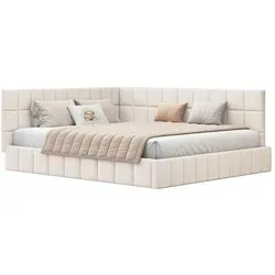 Beige Polsterbett 160x200 cm mit Lattenrost und Kopfteil