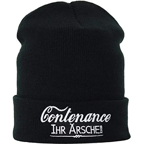 EXPRESS-STICKEREI Lustige Strickmütze - Warme Wintermütze mit Spruch Contenance, Ihr Ärsche! - Biker Beanie für Damen und Herren - Unisex Wollmütze Seemannsmütze - Beanie Haube mit Spruch