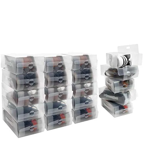 Kurtzy Schuhbox Transparent Plastik Aufbewahrungsbox Schuhe (20Stk) – Damen, Herren, Kinder Schuhboxen Stapelbar, Faltbar, Gewellt – Schuhaufbewahrung Platzsparend Sneaker Box zum Reisen, Aufbewahrung