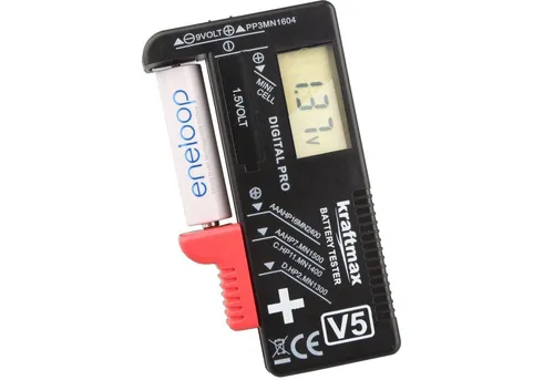 kraftmax Batterietester Batterietester V5 Akku Tester - AA/AAA/C/D/Micro/Mignon inkl. 9V Test, (1 St)