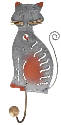 GURU SHOP Kleiner Garderobenhaken, Metall Kleiderhaken - Katze 3, 18x8x5 cm