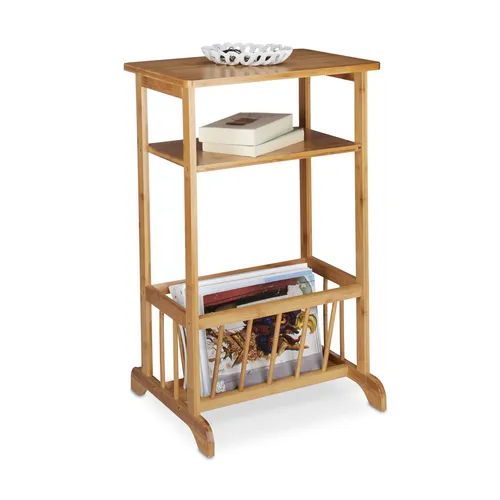 Beistelltisch mit Zeitungsständer aus Bambus in beige von Relaxdays