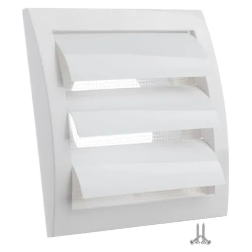 150x150mm / Ø 100mm Weiß Lüftungsgitter mit Lamellen/Jalousie