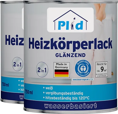 Heizkörperlack 1,5L für ca. 18m², Weiß Glänzend - Hochwertiger Heizkörperlack mit hitzebeständiger Formulierung bis 120°, ideal für Metalloberflächen. Schnelltrocknend und umweltfreundlich (Blauer Engel) für ein perfektes Finish.