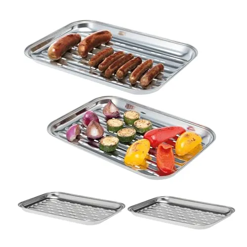 bremermann Grillschale Edelstahl 4 Stück, 35 x 24,5 cm - Grillschalen aus Edelstahl für gesünderes Grillen ohne Rauchbildung. Ideal für Fleisch, Gemüse und Meeresfrüchte. Wiederverwendbar und umweltfreundlich – perfekt für jeden Grilltyp!
