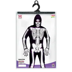 W WIDMANN MILANO Party Fashion - Neon Skelett Kostüm mit Kapuze - Kostüm-Outfits für Erwachsene, leuchtet unter UV-Licht für einen beeindruckenden Auftritt auf jeder Halloween-Party. Erhältlich in Größe L, inklusive schwarzem Overall mit gruseligem Skelett-Design.