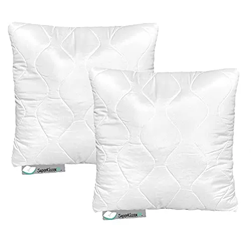 SuperKissen24. 2er Set Kopfkissen aus Mikrofaser 40x40 cm mit Polyester Kissenfüllung - waschbares Innenkissen geeignet für Allergiker - Couchkissen, Sofakissen, Dekokissen - Good Sleep Weiß