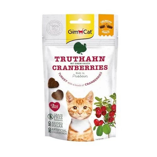 GimCat Crunchy Snacks Truthahn mit Cranberries - Knuspriges und proteinreiches Katzenleckerli - 1 Beutel (1 x 50 g)