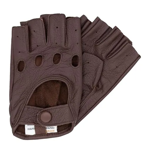 Hand Gewand by Weikert SUNNY - Hochwertige Damen Autofahrerhandschuhe aus Ziegen- Nappaleder, fingerlose Fahrerhandschuhe; Motorrad; Oldtimer; halb-finger Auto-Handschuhe Leder