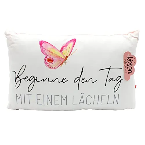 Dekohelden24 Beginne den Tag mit einem Lächeln Kissen, mit Bezug aus 100% Baumwolle, L/B/H: 40 x 13 x 23 cm.