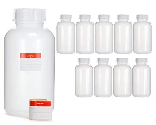 Octopus 10x 2000 ml Weithalsflaschen aus LDPE - Labor-Dispensierflaschen, bruchfest und chemikalienresistent, ideal zum sicheren Lagern von Flüssigkeiten, pastösen Medien und Granulaten.