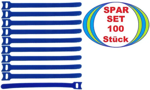 Klett Kabelbinder 200 x 25 mm blau VT Kabelklettband Kabelklett Verschluss 100 x