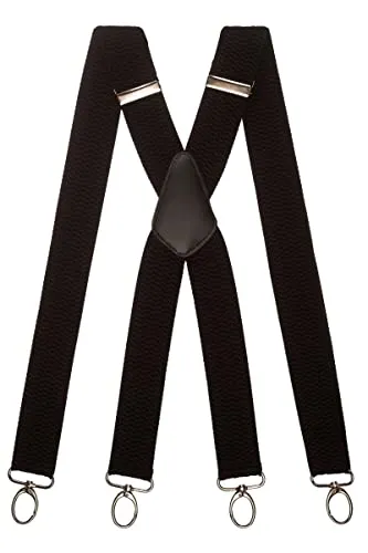 Olata Hosenträger Herren breit – Mehrzweck Hosenträger X-Form mit überkreuzten Riemen und Karabinerhaken – 4 cm. Schwarz (Silber Clips)