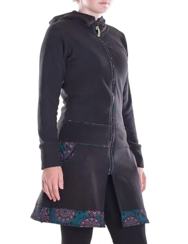 Vishes - Alternative Bekleidung - Damen lange Fleecejacke Hippiemantel Übergangsjacke-n Kapuze schwarz 40