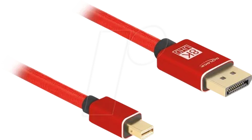 DELOCK 81094 - Mini DP zu DP Kabel, 8K 60 Hz, rot, ohne Einrastfunktion, 1 m