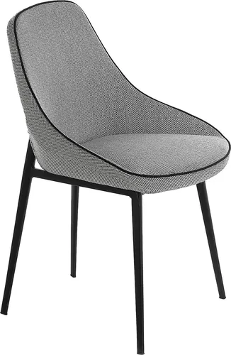 Angel Cerdá - Esszimmerstuhl mit grauem Stoffbezug und schwarzen Kanten, Beine aus schwarzem Stahl - Modernes und Elegantes Design - Komfort und Stil für Esszimmer und Küchen - 52 x 56 x 80 cm