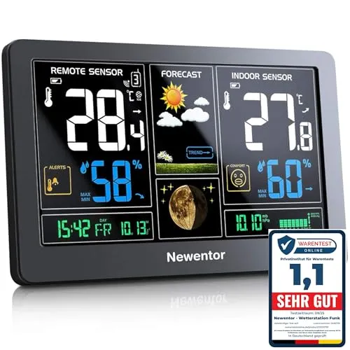 Newentor Wetterstation Funk mit Außensensor – Wettervorhersage und Temperaturwarnung