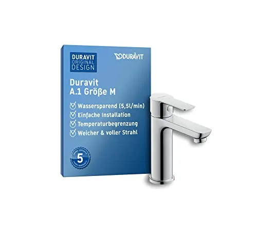 Duravit A.1 Waschtischarmatur M - Duscharmatur mit langlebiger Keramikkartusche und wassersparendem Design. Genießen Sie einen angenehmen Strahl und individuelle Temperaturbegrenzung für mehr Sicherheit.