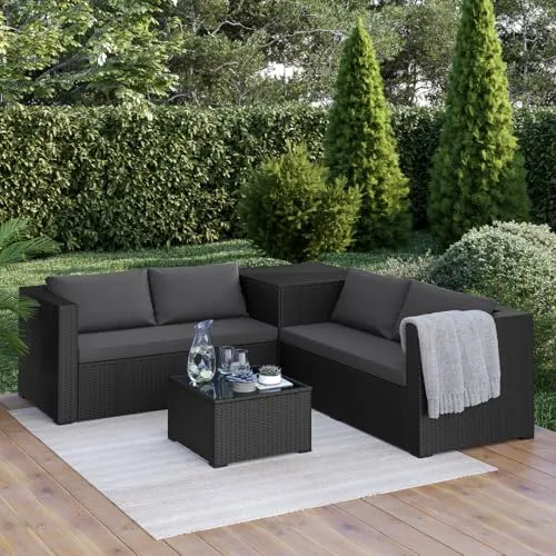 STEELSØN Veloria modulare Lounge-Sitzgruppe für Garten & Terrasse - Wetterfeste und pflegeleichte Sitzgruppe für 4 Personen. Flexibel anpassbar mit 2 Sofas, Tisch und Aufbewahrungsbox – ideal für kreative Gestaltung im Außenbereich.
