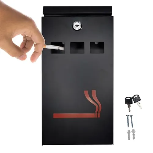 FURNISHED Wand-Aschenbecher für den Außenbereich, Verzinkter Stahl, Schwarz mit Rot