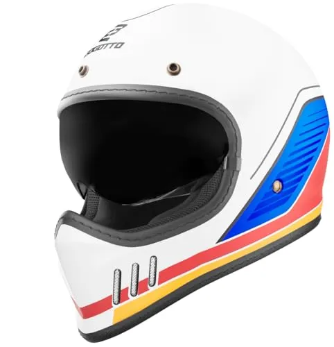 Bogotto FF980 EX-R Helm XL - Weiss-Rot-Blau für Männer - Motorradhelm mit 3 Schalengrößen und internem Sonnenvisier für optimalen Schutz und Komfort beim Fahren.