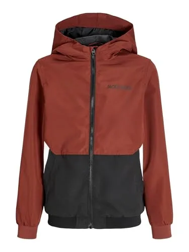 JACK & JONES JUNIOR JJERUSH Outdoorjacke - Funktionsjacke für Jungen mit wasserabweisendem Material, modischem Colorblock-Design und Kapuze – ideal für Sport und Freizeit.