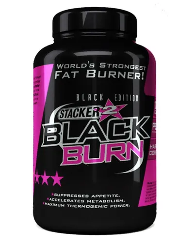 Stacker2 Black Burn - 120 Kapseln - Pre-Workout & Booster, fördert die Thermogenese und unterstützt die Gewichtsabnahme mit einer effektiven Kombination aus Koffein, grünem Tee und Capsimax für maximale Energie.