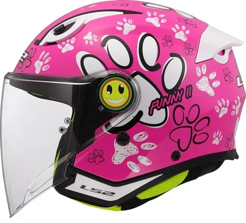 LS2 Jet-Motorradhelm FUNNY II PAWS Gloss Pink für Kinder, M in pink von LS2