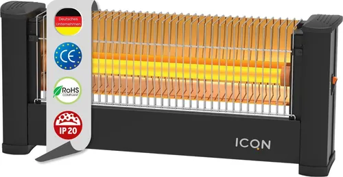ICQN Infrarot Standheizstrahler 900 W - Heizstrahler für Räume bis 9 m², ideal für Büro oder Zuhause. Mit 1,35 m Kabel und effizientem Infrarot-Wärmewellensystem für angenehme Wärme.