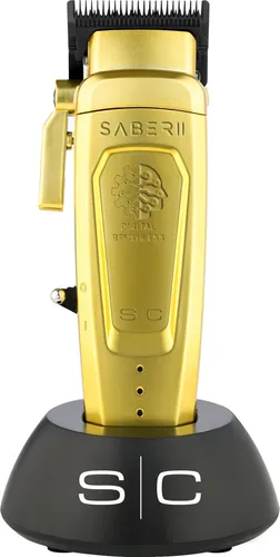Stylecraft Saber Clipper 2.0 Gold - Kabelloser Haarschneider - Elektrische Rasierer mit leistungsstarkem Digital Brushless Motor für 2,5 Stunden kabellose Nutzung. Robustes Vollmetallgehäuse und einfache Reinigung durch abnehmbaren Deckel.