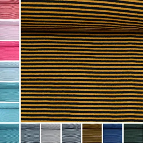 MAGAM-Stoffe Anni Ringel Bündchenstoff Feinstrick Oeko-Tex Meterware 50cm (Ocker-Schwarz)