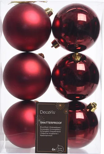 Weihnachtskugeln Kunststoff 8cm 6 Stück - Ochsenblut