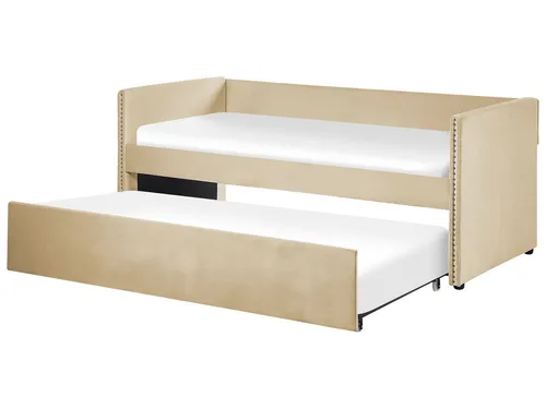 Produktbild Tagesbett für 2 Personen Samt beige 90x200 cm ausziehbar Troyes