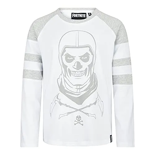 Fortnite Jungen Langarmshirt T-Shirt (Weiss-Grau, Größe 164)