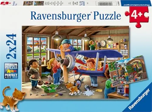 Ravensburger Kinderpuzzle - 12004044 Flugzeuge & Züge - Puzzle für Kinder ab 4 Jahren, mit 2x24 Teilen