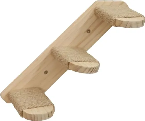 Kerbl Katzenleiter Timber (Farbe Natur, L x B 38 x 16,5 cm, max. Belastbarkeit 6 kg, mit natürlicher Jute, zur Wandmontage, beidseitig montierbar, Katzenspielzeug, Tierzubehör) 80916