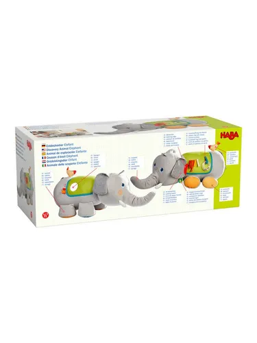 HABA 306454 - Entdeckertier Elefant - Multifunktionsspielzeug für Babys ab 6 Monaten, kuschelweich mit spannenden Effekten und fördert die Feinmotorik.