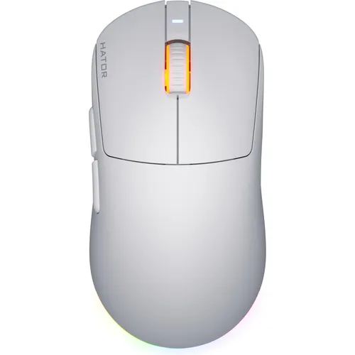 HATOR Quasar 3 Wireless Gaming Maus – Symmetrisches Design, 2.4GHz/Bluetooth/USB, 12.000 DPI PixArt Sensor, 100 Mio Klicks, RGB, 100 Std Akkulaufzeit, 64g, PC/Mac/Linux, Weiß