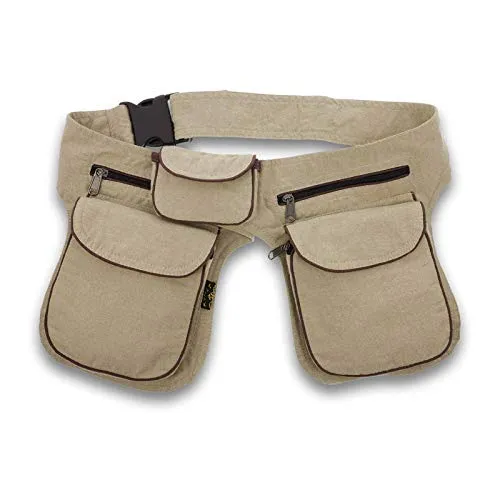 Kunst und Magie Doppel Bauchtasche - Hanffarben/Braun - Mode-Hüfttaschen mit doppeltem Hauptfach, verstellbarem Gürtel und fairer Herstellung aus Nepal, ideal für Festivals und den Alltag.